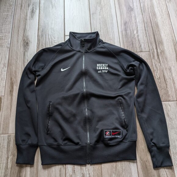 Nike Team Canada Hockey Canada Jacket L Black Track Zip Football Canada - Picture 1 of 8
